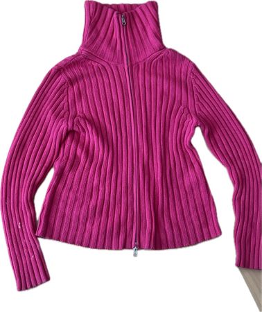 Damen Strickjacke pink gerippt mit Reissverschluss