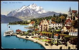 WEGGIS Der Quai mit Pilatus, Dampfschiff