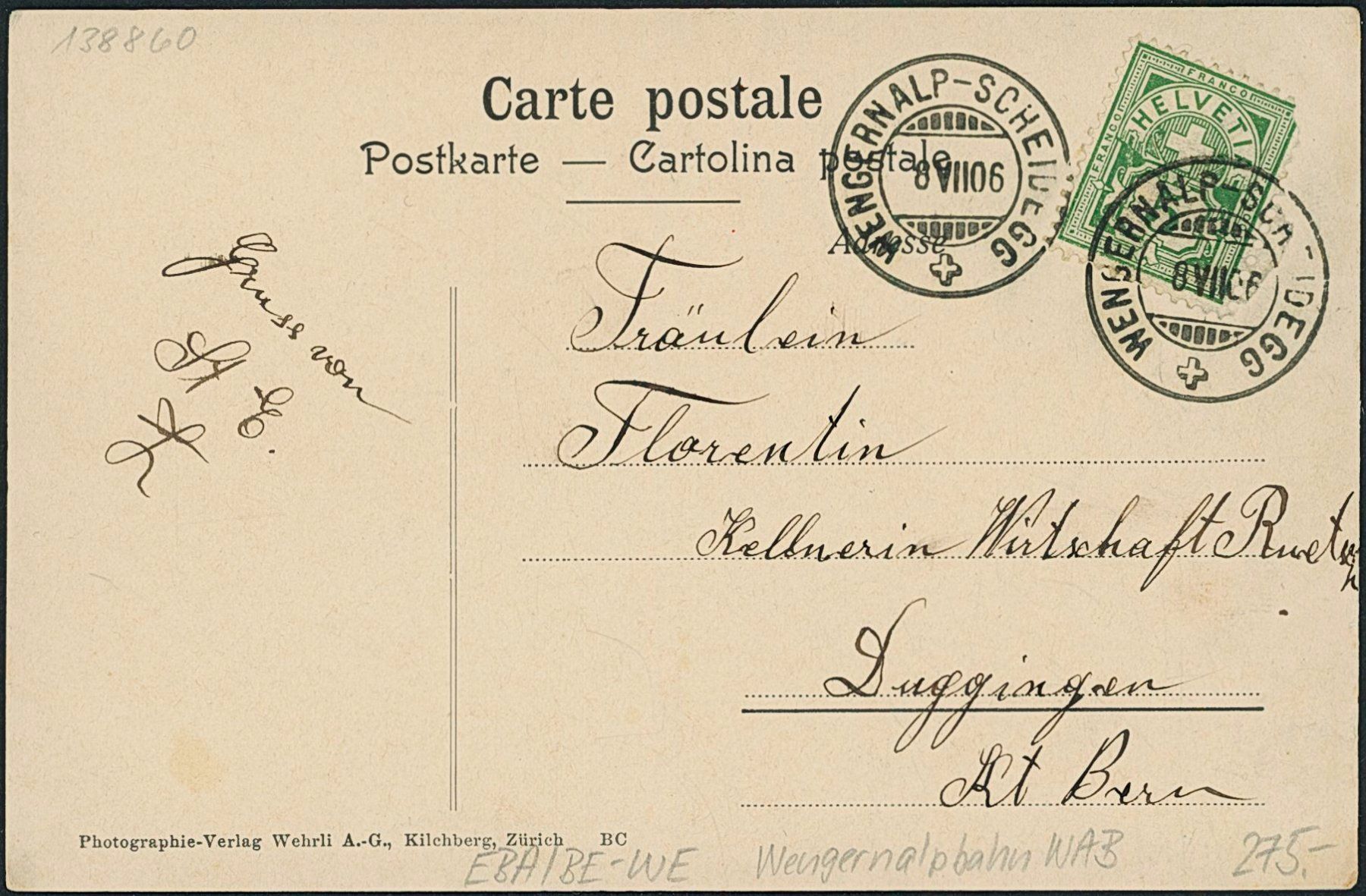 Cartoline postali: BE Wengernalp Bahn WAB – Usato da Schindellegi venduto da dolpitz 1
