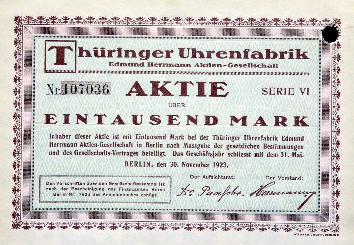 Documenti: Thüringer Uhrenfabrik E. Herrmann AG, Berlin - 1923 – Usato da Solothurn venduto da Sgasche
