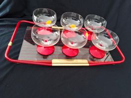 Tablett Servierset Kristallglas 70er80er Jahre VintageDesign
