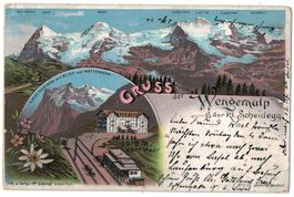 Gruss Wengernalp & Kleine Scheidegg, Litho, gelaufen 1905
