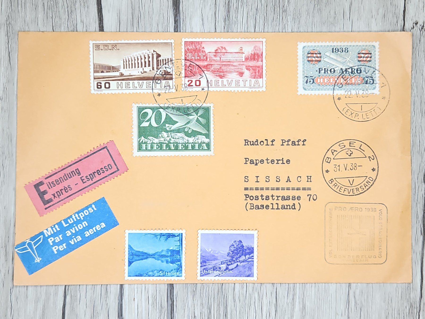 Tutti i francobolli: CL13 Enveloppe + Timbre Suisse 1938 – Usato da Cousset venduto da Patrick_Collections