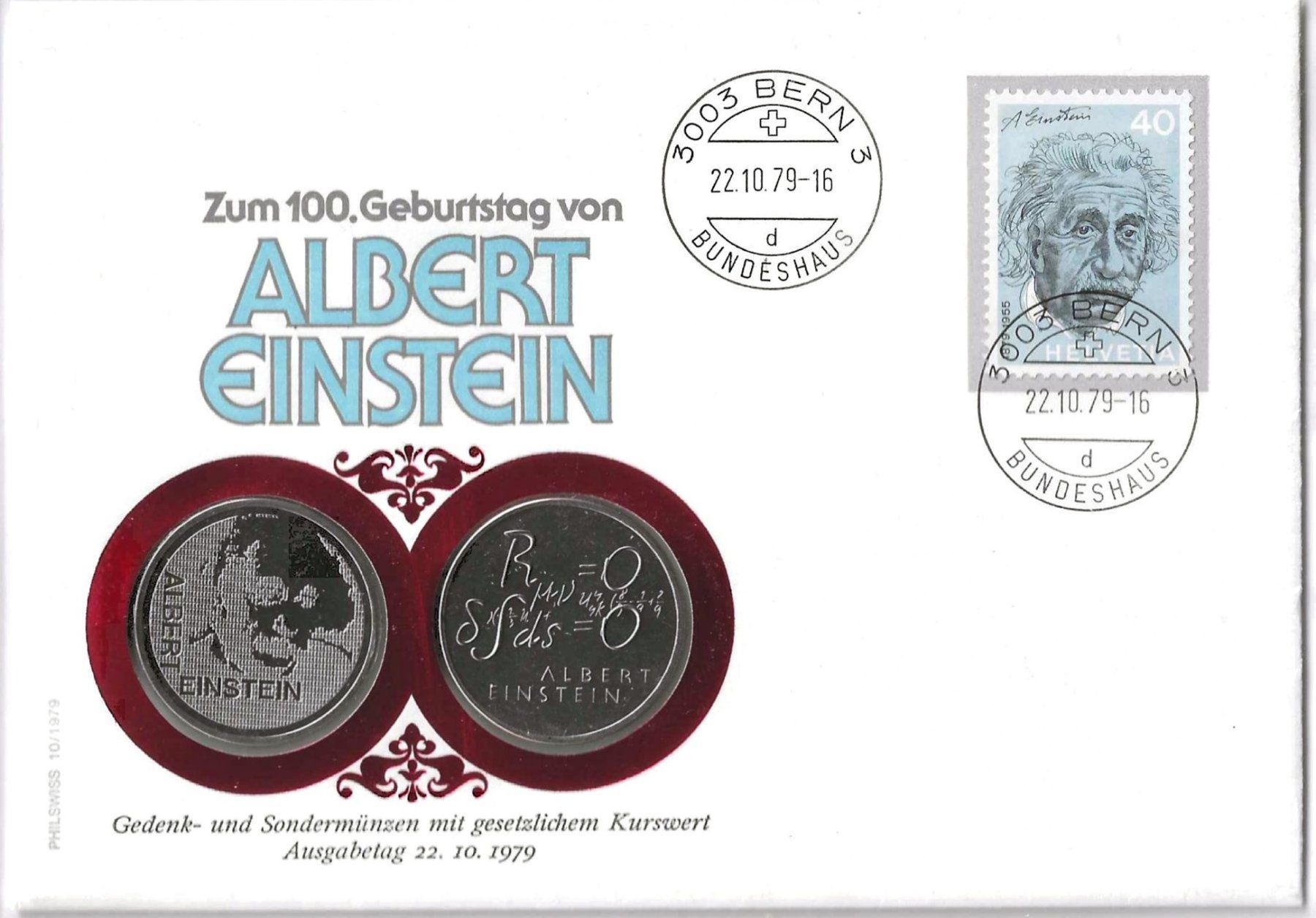 Toutes les monnaies: Münzbrief 100. Geb.  Albert Einstein 1955 – D'occasion à Zürich par Philacat11