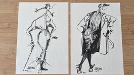 2 Mode Skizzen Zeichnungen Jean Paul Gaultier Set