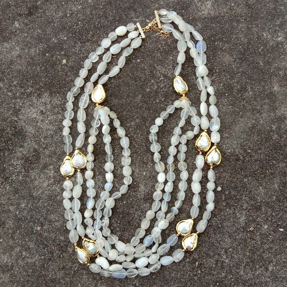 Ketten: Mondstein Weiss Perlen Kette Collier Perle Pierre de lune – Neu (gemäss Beschreibung) aus Prilly von ilyria73 7
