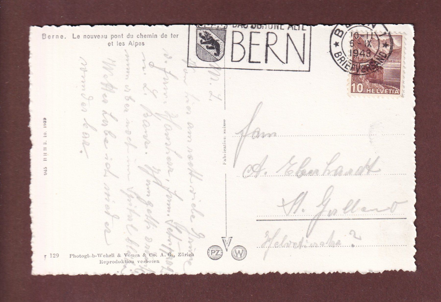 Cartoline postali: BERN - Neue Eisenbahnbrücke - 1943 – Usato da Pully venduto da nicecards-shop 1