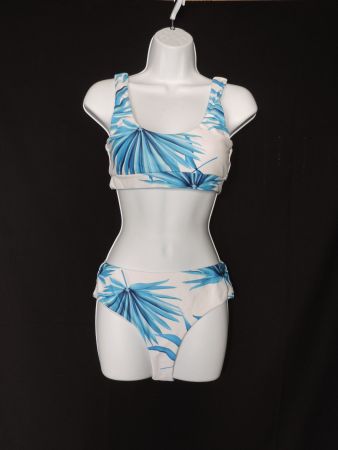 maillot de bains bleu blanc tropical