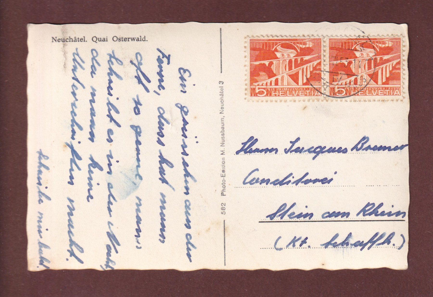 Ansichtskarten: NEUCHÂTEL - Quai Osterwald - 1953 – Gebraucht aus Pully von nicecards-shop 1