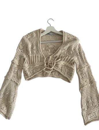 Cardigan ZARA ajouré beige clair, Taille S - État neuf!