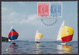 1966, Nr. 443+444 Maximumkarte, Stilisiertes Boot Ersttag