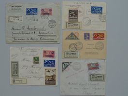 1925-1928, FÜNF alte Flugbelege mit teils Vignetten, schön !