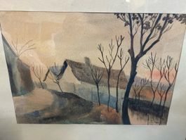 Aquarell Landschaft mit Haus