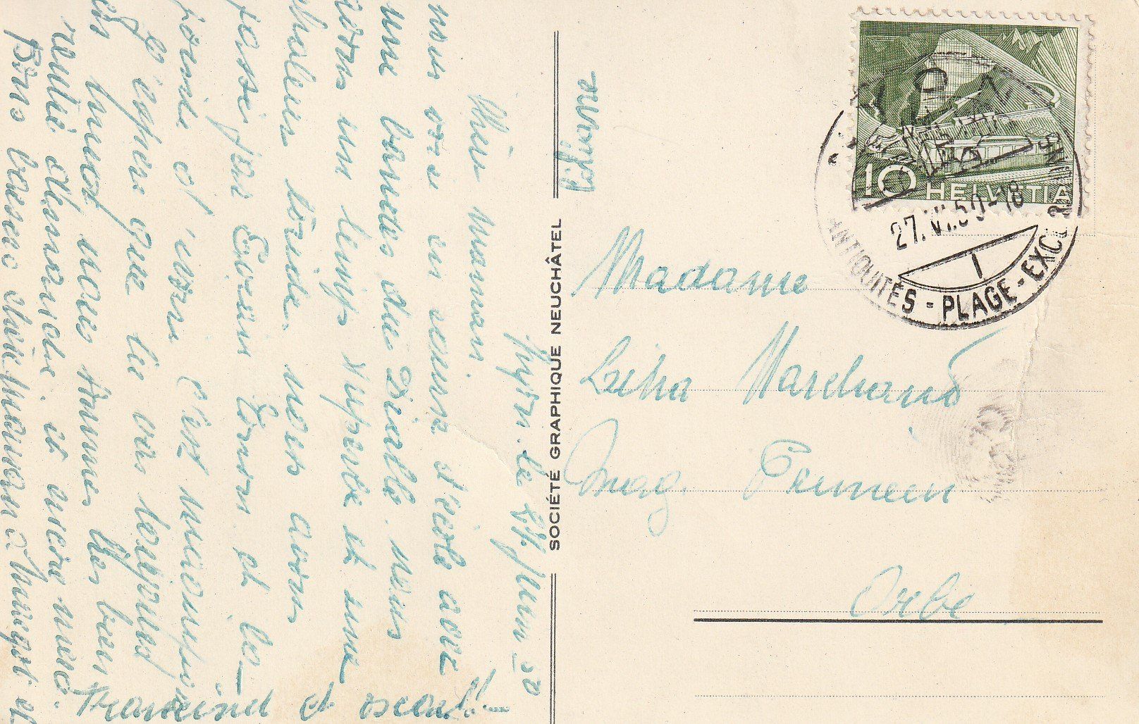 Ansichtskarten: AK Nyon - gel. 27.6.1950 – Gebraucht aus Fribourg von schnalla92 1