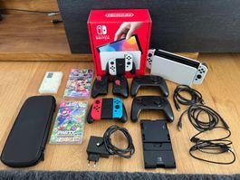Nintendo Switch OLED - Weiss, 2 Games + viel Zubehör ab 1.-