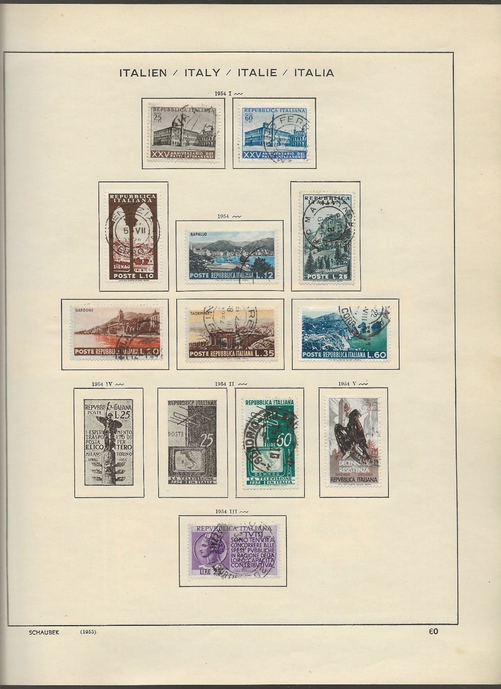 Alle Briefmarken: Marken Italien 1951 bis 1956 – Gebraucht aus Au ZH von xelagreb01 4