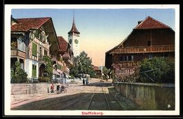 AK Steffisburg, Straßenpartie mit Blick zur Kirche