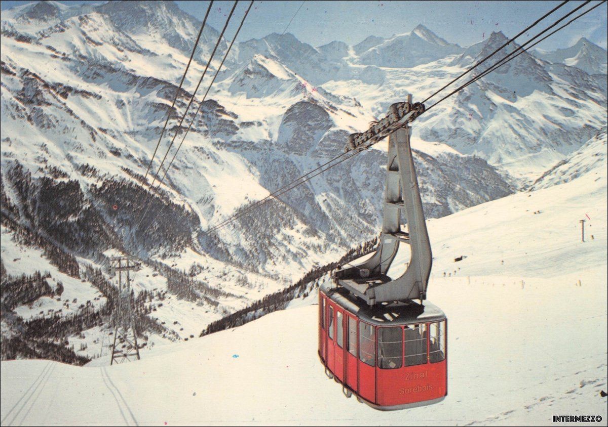 Ansichtskarten: Zinal VS // Seilbahn Sorebois 1 // Winter – Gebraucht aus Basel von intermezzo12