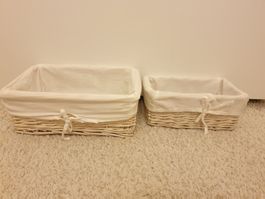 Paniers de rangement, 2ps, osier, 25x15x11/32x22x13cm, blanc