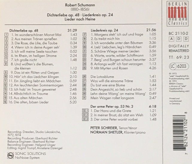 CD: Schumann - Lieder (Peter Schreier) – Usato da Grüningen venduto da azulblanco 1