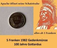 5 Franken Gedenkmünze - Schweiz 1982 -Gotthardbahn 100 Jahre