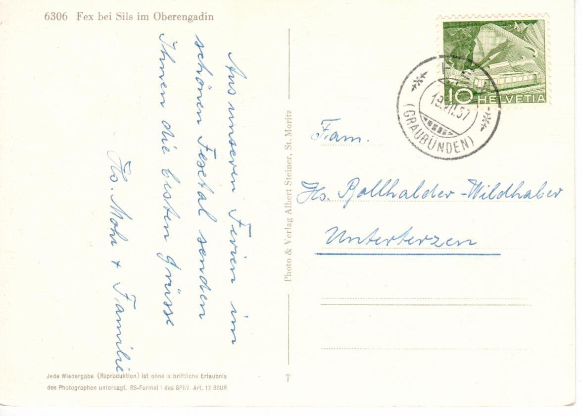 Cartoline postali: Fex bei Sils im Oberengadin – Usato da Wolhusen venduto da Curver9 1