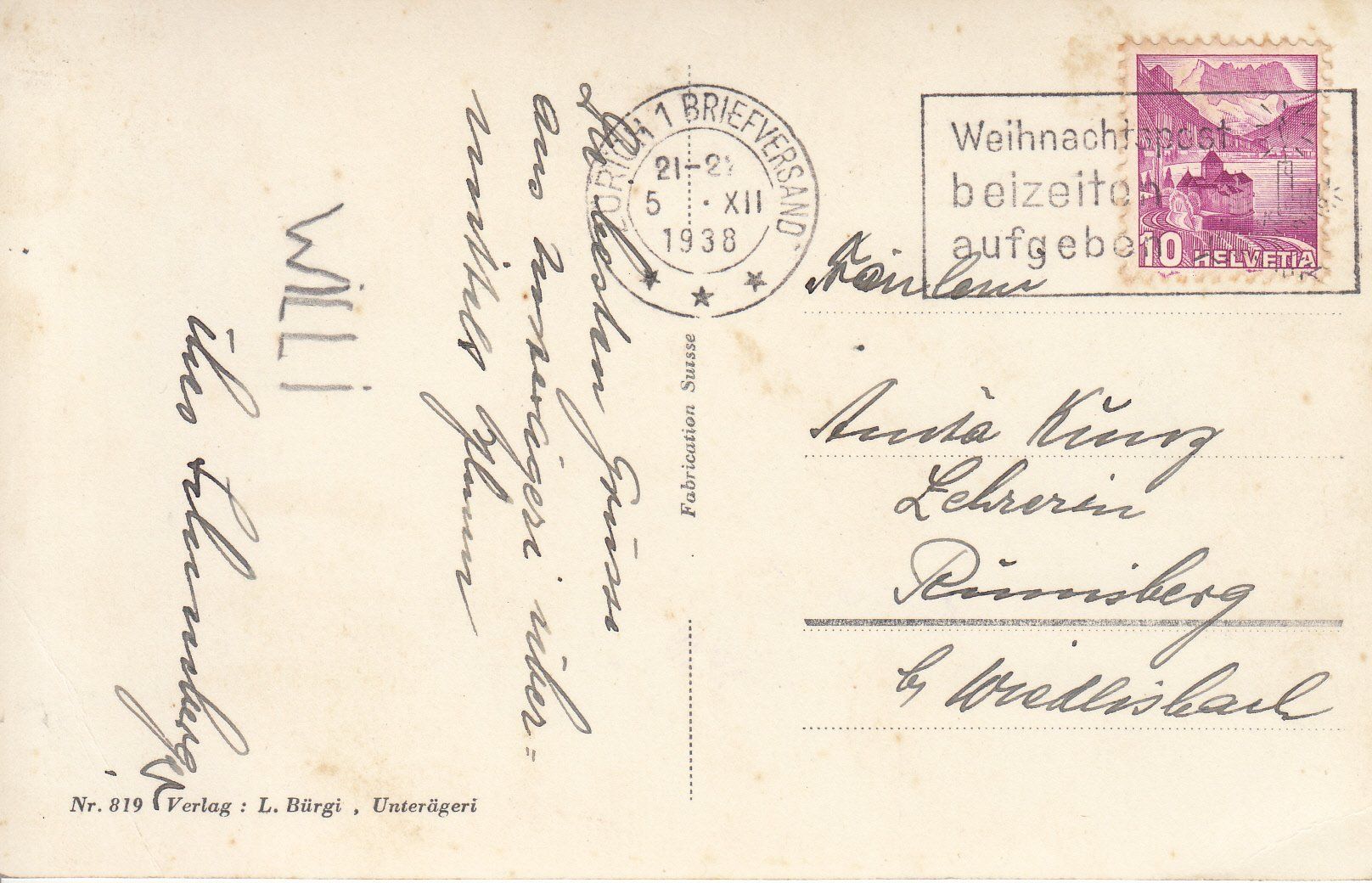 Cartoline postali: Unterägeri Kinderkurhaus 1938 – Usato da Bürglen TG venduto da StampGraf 1