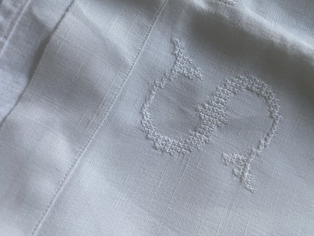 Biancheria da letto: Vintage Leintuch, Leinen mit Monogramm "LS", Handarbeit – Usato da Baden venduto da swiss-alps 1