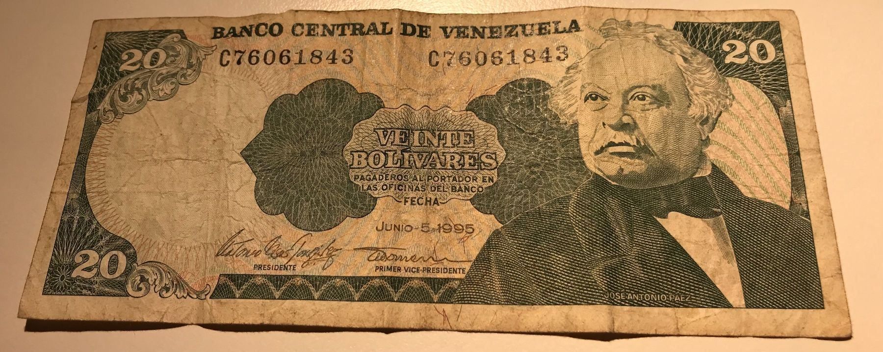 Banconote: Venezuela 20 Bolivares 1995 – Usato da Algetshausen venduto da Carrhard