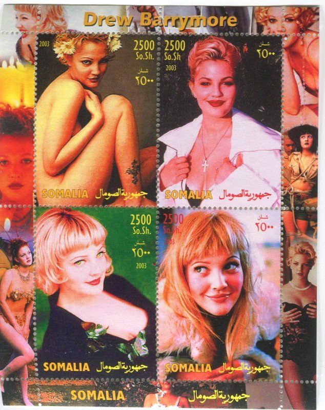 Alle Briefmarken: Block "Drew Barrymore". Somalia – Neu und originalverpackt aus Basel von Butsch5