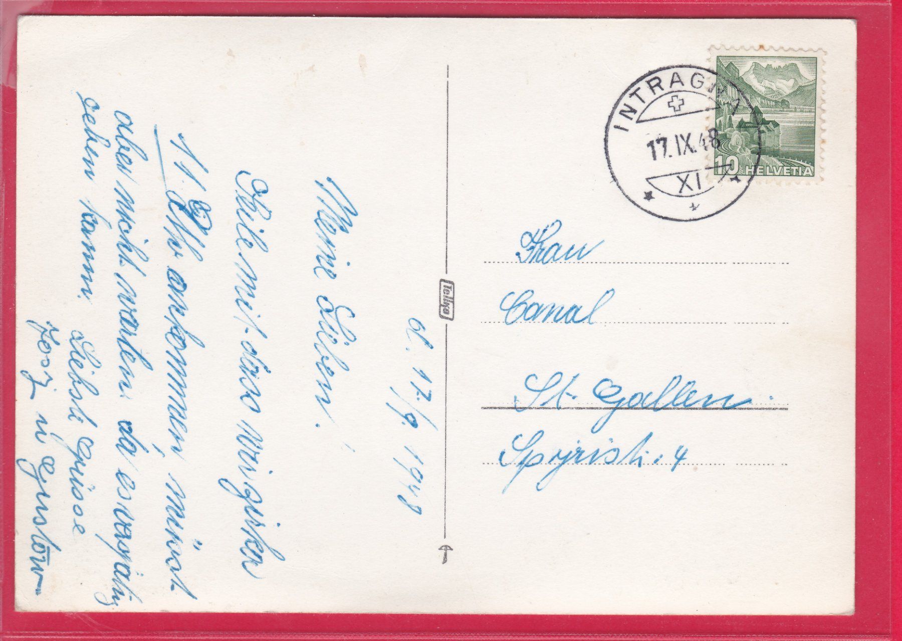Cartoline postali: INTRAGNA, 17.9.1948 – Usato da Oberrieden venduto da Gebirgsstelze 1
