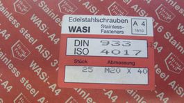 INOX Schrauben M 20 x 40 A4 DIN 933 Paket a 25 Stück