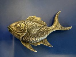 Antike Fisch-Skulptur aus silber, Vintage Deko Objekt