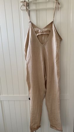 Damen Jumpsuit beige Grösse M / L Leinen Sommerhose