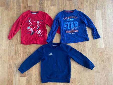 2 Langarmshirts Gr.110/116 + 1 Adidas Sweatshirt Gr.116