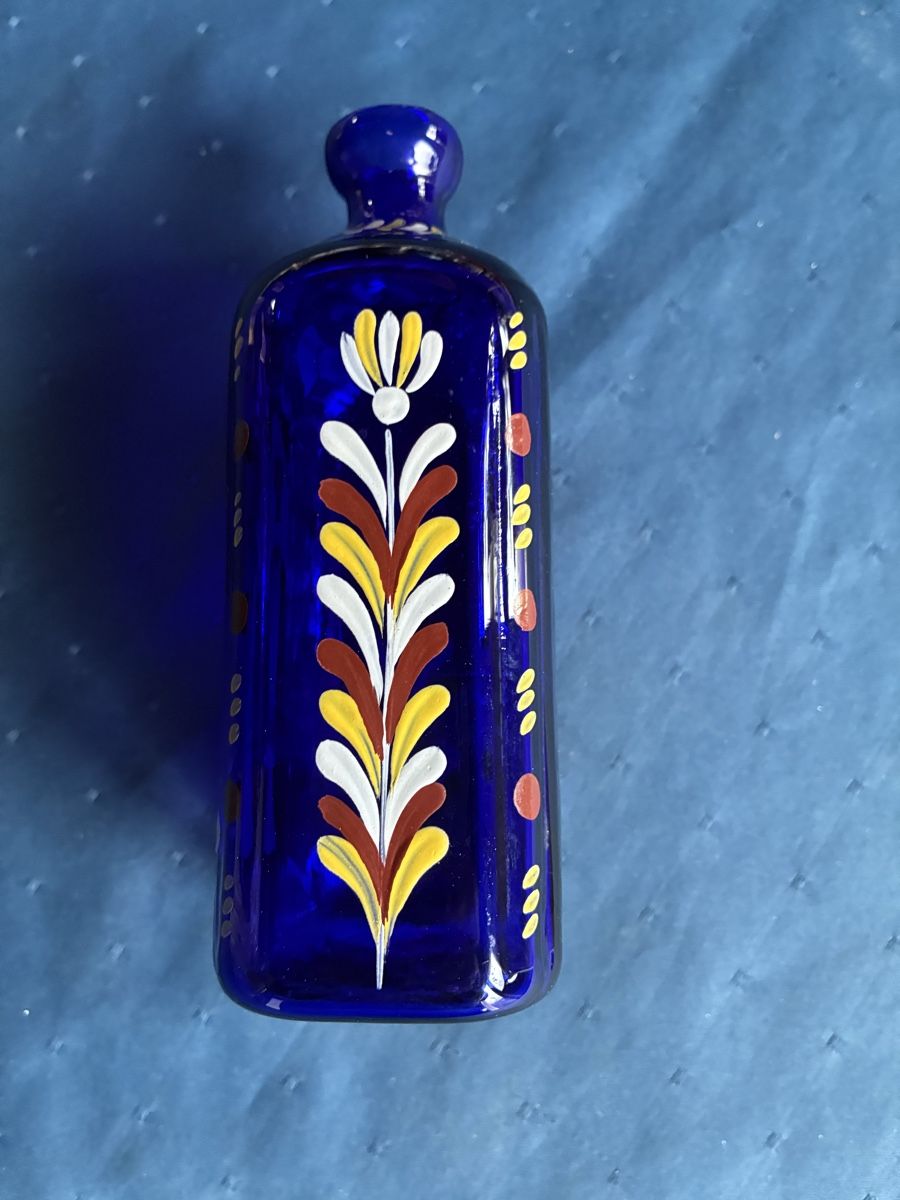 Bottiglie: Antike Flasche kobaltblau mit Emailmalerei – Usato da Dornach venduto da Rosengarten 3