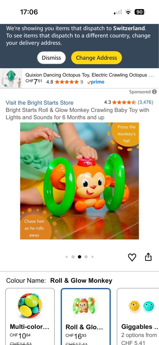 Giocattoli: Bright Starts Roll & Glow Monkey - Crawling Toy, Fun! – Usato da Horgen venduto da ger_2y92 3