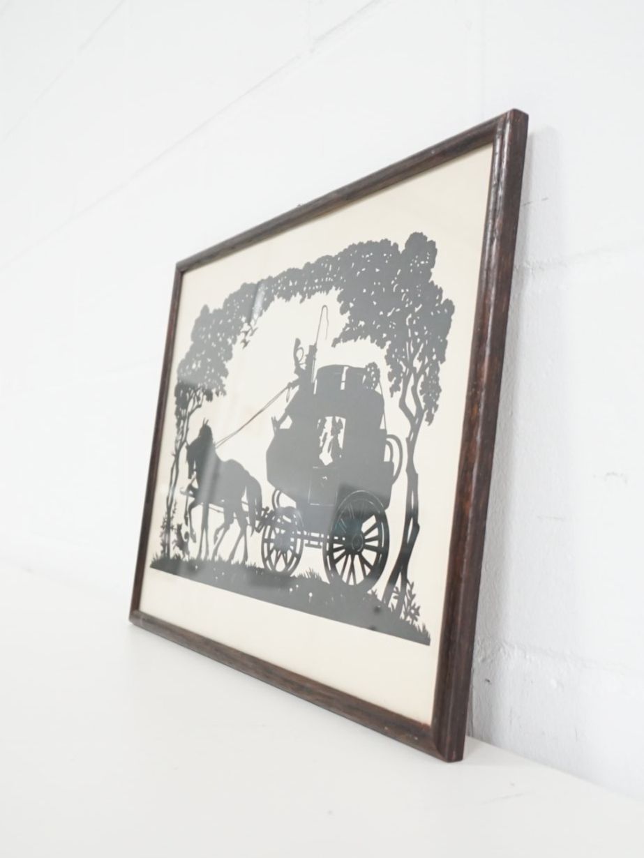 Grafica & Litografie: Scherenschnitt Postkutsche gerahmt Vintage Schattenriss – Usato da Volketswil venduto da brockipfannenstil 1