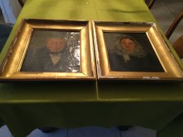 2 Alte Ölgemälde, Portrait Dame und Herr, gerahmt, antik