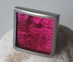 Fingerring Grösse verstellbar sibrig Metall Pink glitzernd