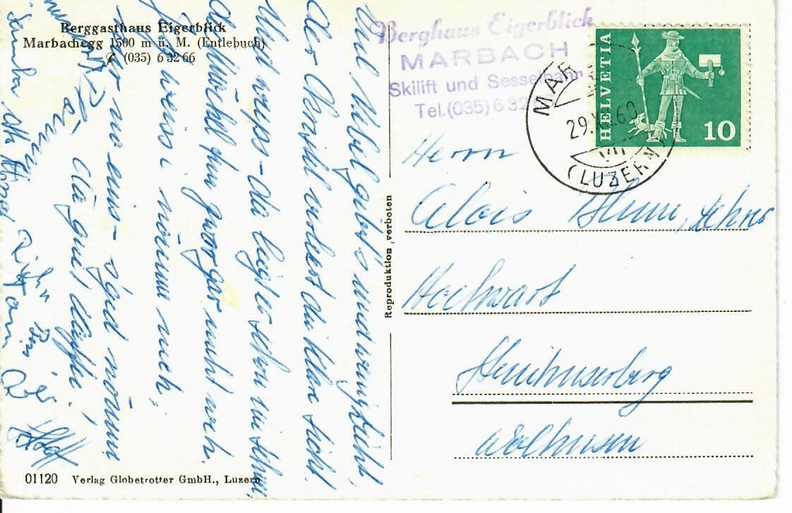 Cartoline postali: Marbachegg – Usato da Hochdorf venduto da Ziegel-16 1