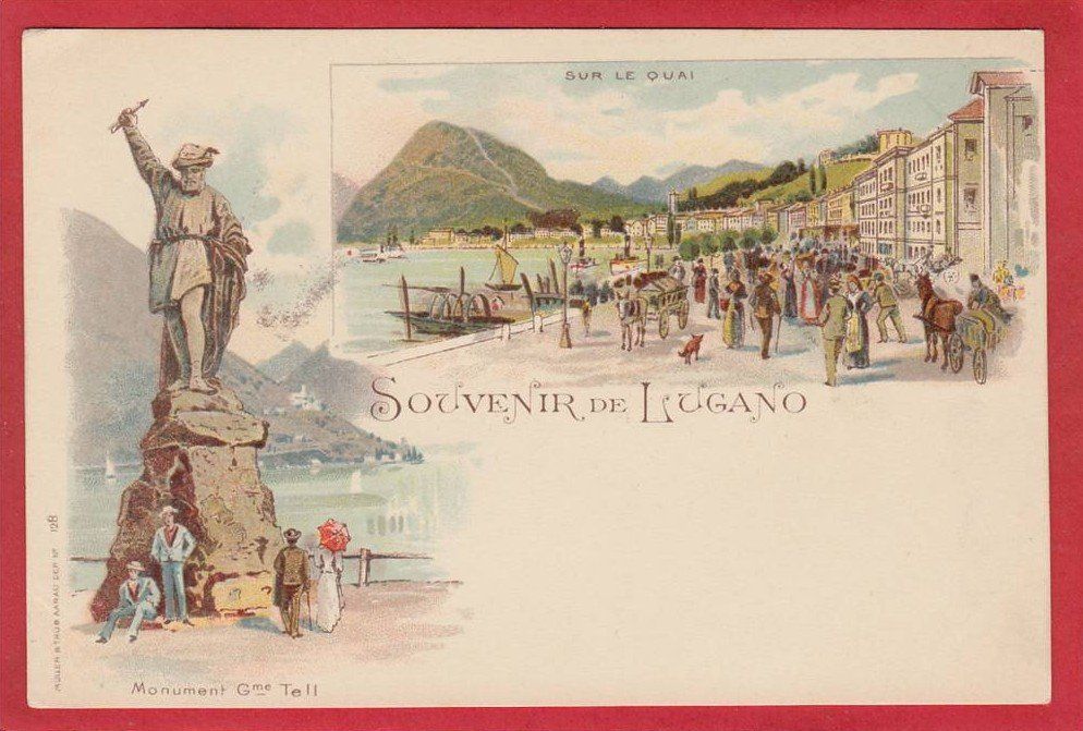 Ansichtskarten: LUGANO SUR LE QUAI, LITHO – Gebraucht aus Grüningen von Kartenlaube