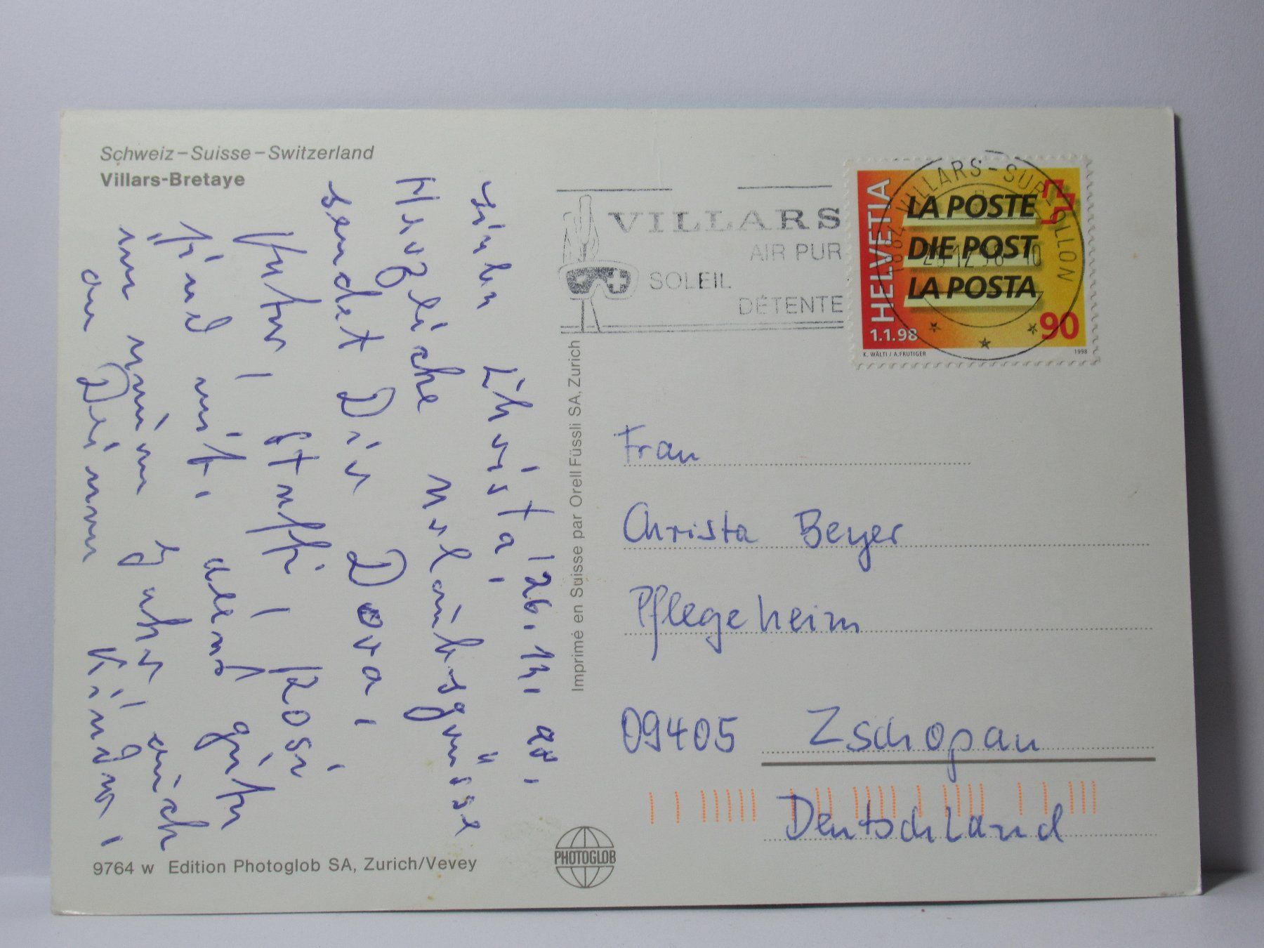 Cartoline postali: Villars - Bretaye  1998 – Usato da Grenchen venduto da Bluemchen1900 1