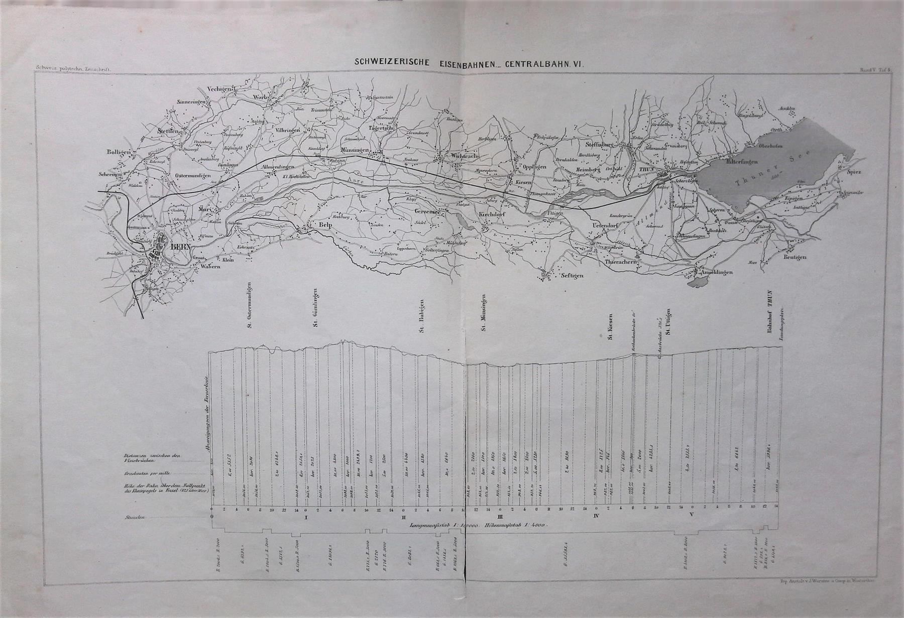 Cartes géographiques & atlas: Centralbahn Bern Thun  1859 – D'occasion à Rafz par booksell