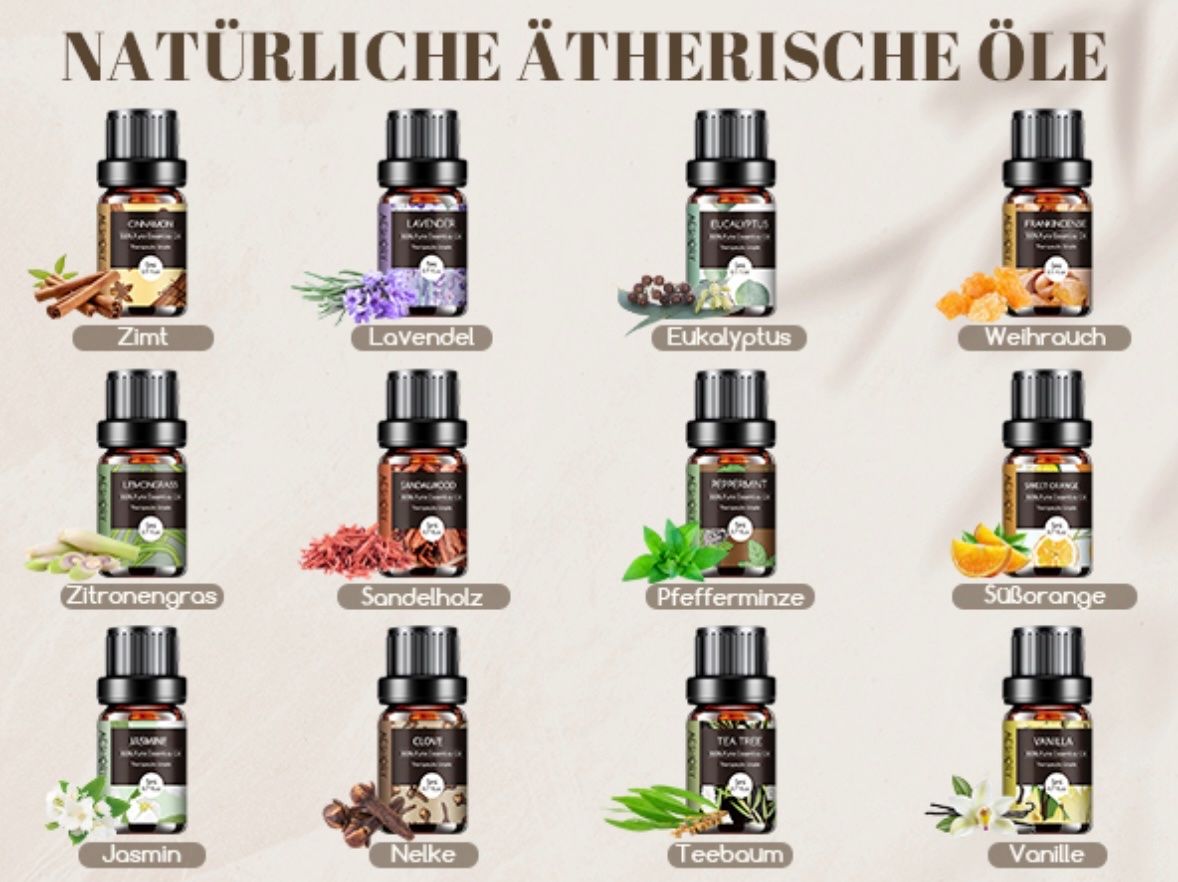 Diffusori di oli essenziali: Aroma Diffuser mit 12 Ätherischen Ölen, 500ml weiss-braun – Nuovo e nell'imballaggio originale da Basel venduto da Seifehuesli 2