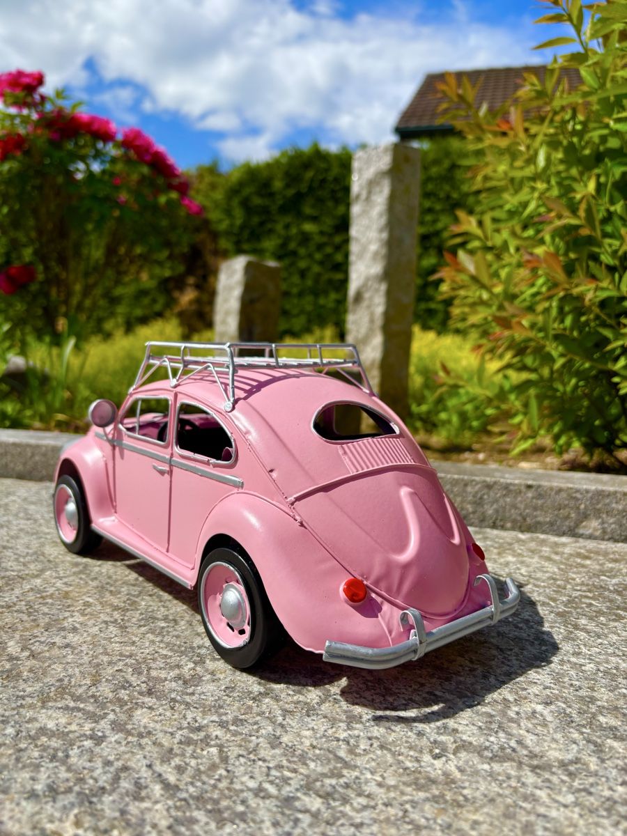 Volkswagen Modellini d'auto: VW Käfer pink aus Blech – Nuovo e nell'imballaggio originale da Langendorf venduto da Blechfahrzeuge 3