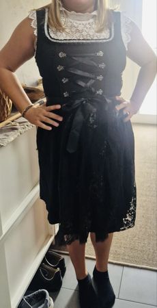 Damen Dirndl Kleid schwarz mit Spitze Grösse XL