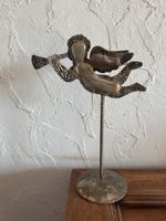 Kerzenhalter Engel mit Trompete Metall silberfarben