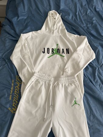 Jordan Kapuzenpullover und Jogginghose Weiss Grösse M