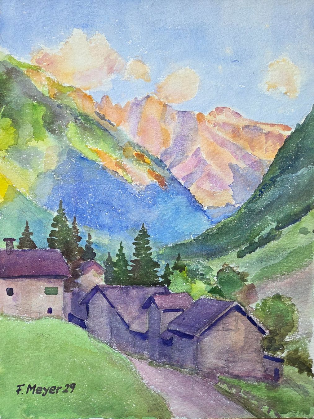 Dipinti: Aquarell Ferdinand Meyer-Streiff Engi GL 1929 – Usato da Rheinfelden venduto da Badelus